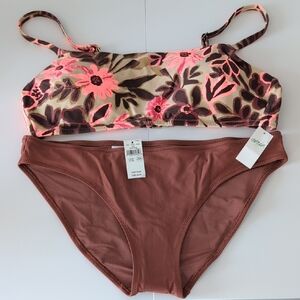 Aerie Floral Bikini Set - Pink and Brown